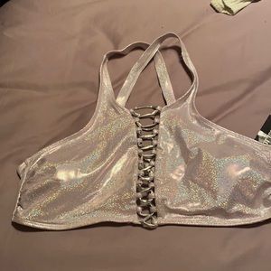 Holographic lace up bikini top